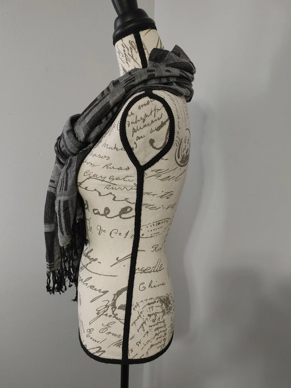 Classic Gray & Black Plaid Fringe Scarf - Women